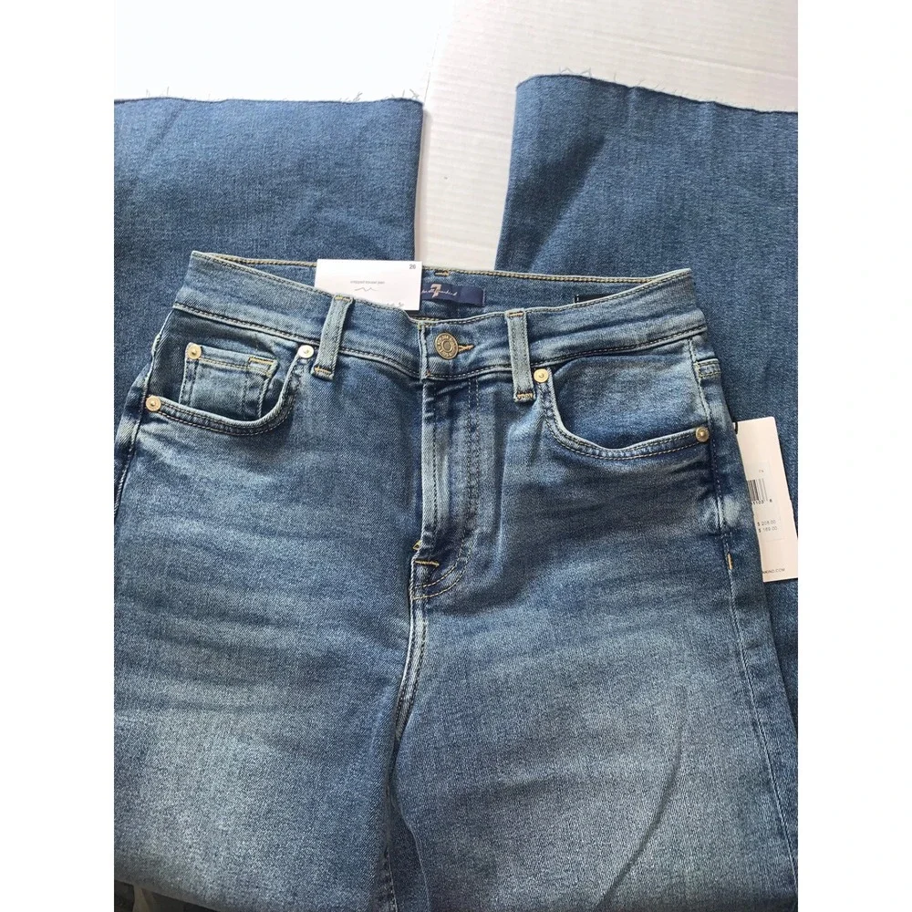 NEW 7 For All Mankind Alexa Cropped Jeans Felicity Blue Raw Hem Size 26